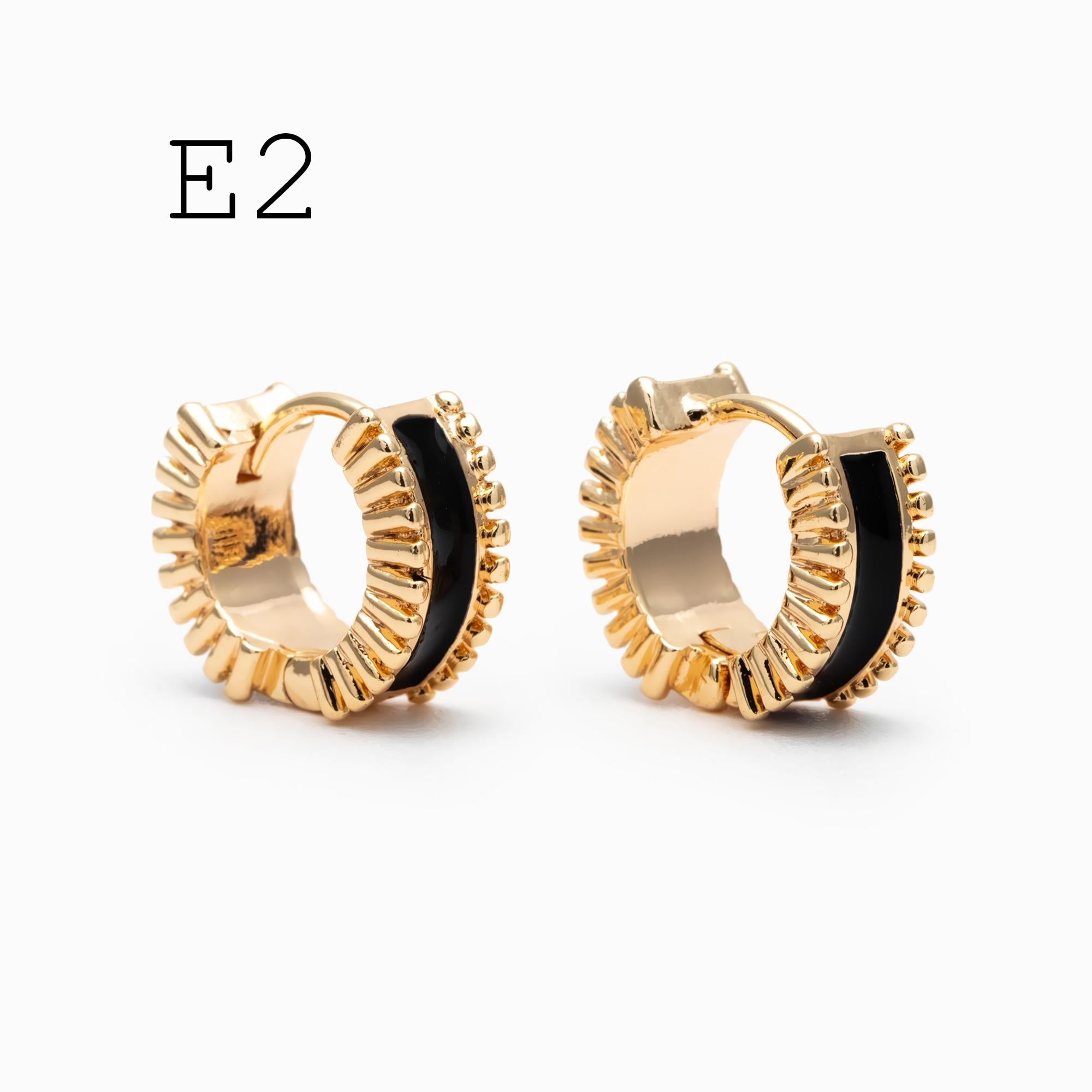 4pcs Enamel Hoop Earrings, 18K Gold plated Brass, Minimalist Circle Huggies (GB-3717)